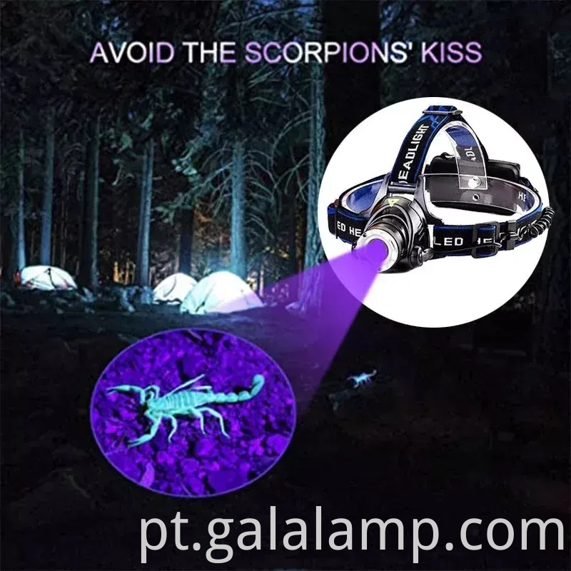 Faróis UV recarregáveis com 395nm LED para pesca noturna e caça ao escorpião